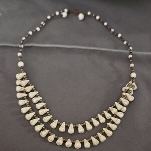Double-stranded Cream Beaded Necklace